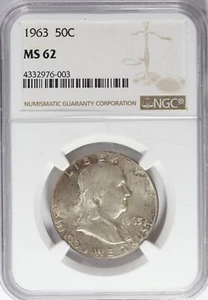1963 P Franklin Silver Half Dollar NGC MS62 50c Almost FBL - Picture 1 of 4