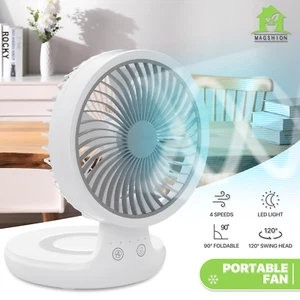 LED Light Portable Oscillation Personal Desk Fan 4 Speed Foldable Quiet USB Fan - Picture 1 of 14