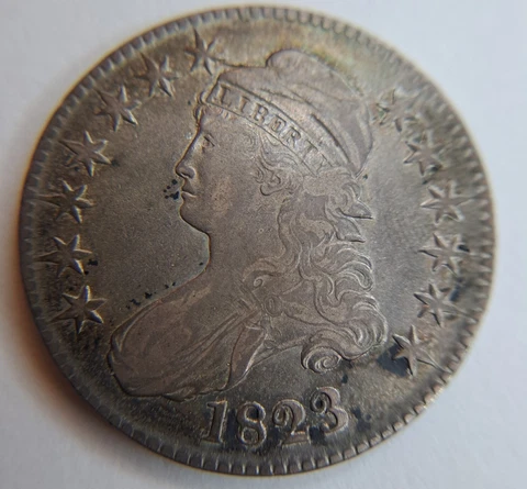 1823 Capped Bust Half Dollar VF Very Fine or Extremely Fine XF Toned Original Cover