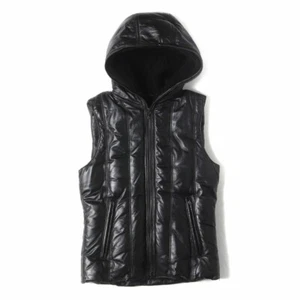 SHELLAC Vest Size:48 Sheepskin Sheep Leather Down Black Outer Jacket Men's Used - Picture 1 of 4