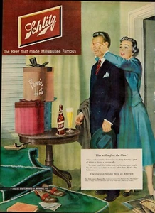 Pubblicità stampa vintage birra Schlitz 1951 anni 50 Milwaukee regali famosi sorpresa - Foto 1 di 9