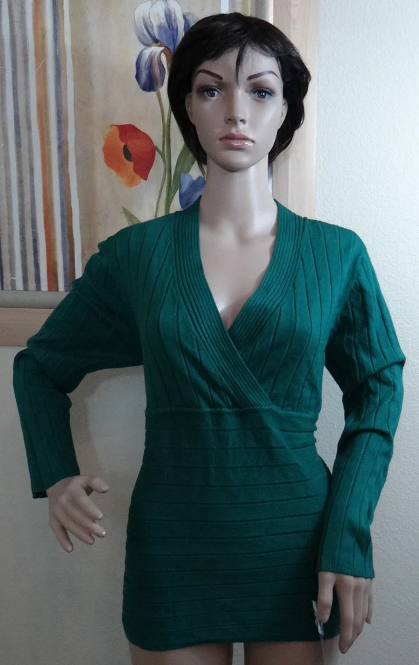NUEVO STYLE&CO suéter/top tejido cuello en V acanalado ancho negro metálico o verde, PL, PM, PS, L Foto 1 de 1