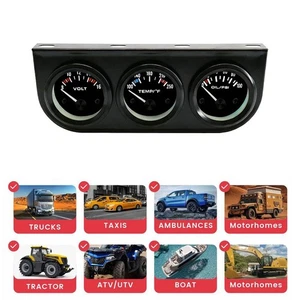 2 Inch 52MM Gauge Cluster Triple Mechanical Oil Pressure Water Temperature Fuel - Picture 1 of 11