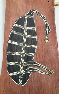 ABORIGINAL BARK WOOD PAINTING EMU Australia ART - Picture 1 of 6