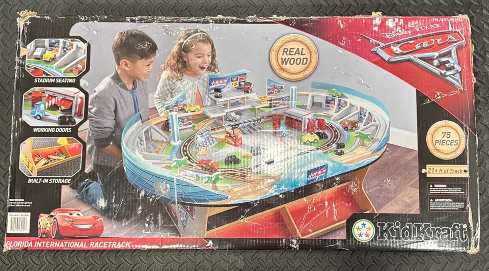 KID KRAFT CARS 3 FLORIDA INTERNATIONAL RACEWAY Disney Pixar NEW DAMAGED BOX Wood - Image 1 of 4