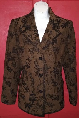 复古 80 年代 Emanuel Ungaro 系列巴黎棕色花卉外套夹克外套 44 码 — 第 1/4 张图片