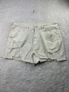 SO Womens Size 17/33 W High Rise Curvy Midi Distressed Rough Ivory Jean Shorts - Picture 1 of 11