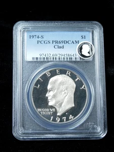 1974-S $1 Proof Eisenhower Ike Dollar - PCGS PR69DCAM Clad - Foto 1 di 4