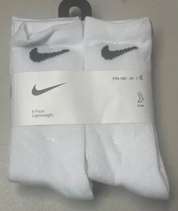 NIKE 6 PACK LIGHTWEIGHT CREW SOCKS WHITE YOUTH 10C-3YOUTH UN0030-001 - Picture 1 of 5