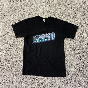 Vintage 90s Arizona Diamondbacks Men's Black T-Shirt Majestic Henley Size XL - Picture 1 of 4