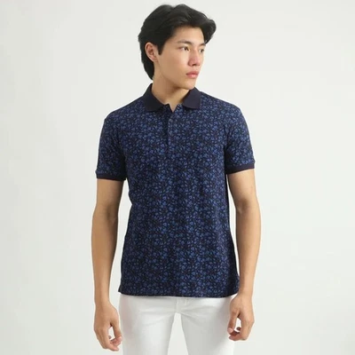 Camisa polo para hombre United Colors of Benetton azul marino estampado floral talla L Foto 1 de 4