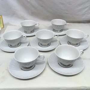 Princess China~Tru-Tone Elegance 7 Coffee Cups & 7 Saucer Plates Made In USA - Picture 1 of 6