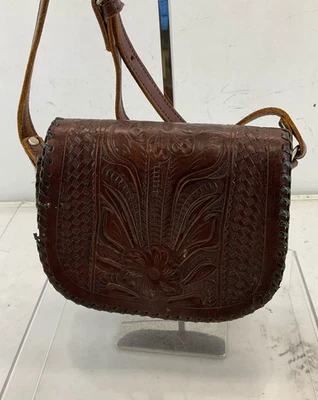 Leaders in Leather Brown Tooled Leather Snap Flap 3-Compartment Crossbody Bag - Image 1 of 4