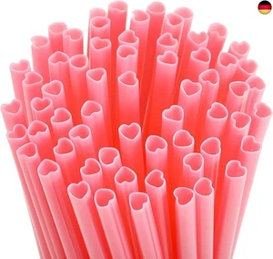 100 Stück Plastik Strohhalme Wiederverwendbare, Rosa Herzförmige Trinkhalme mit - Bild 1 von 7