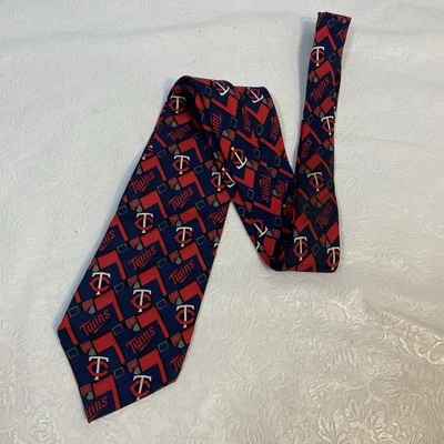 Minnesota Twins Plaid Logo Silk Neck Tie Officially Licensed MLB Baseball Navy - Image 1 of 4