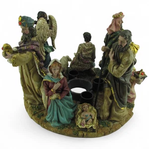 Vintage Nativity Candle Holder Set Hand Painted 6 Piece Christmas Scene Figures - Picture 1 of 13
