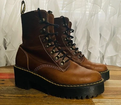 Dr. Martens Leona AW004 Leather Platform Heel Boots Women’s Size 8 Butterscotch - Image 1 of 4