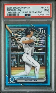 2024 Bowman Draft #BDC73 Theo Gillen rifrattore blu cielo cromato PSA 9 - Foto 1 di 2