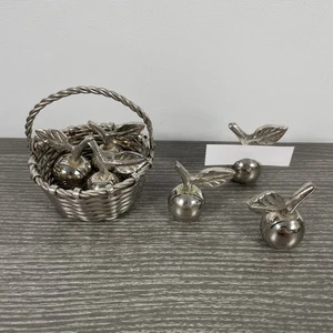 Vintage Silber Teller Apfel Tischkarten Halter & geflochtener Korb Set | Cottagecore - Bild 1 von 11