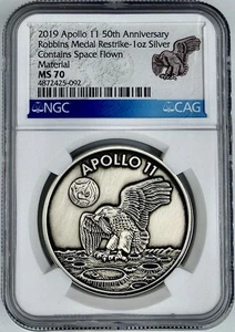 2019 Apollo 11 50th Anniversary Robbins Space Flown 1 oz Silver Medal NGC MS 70 - Picture 1 of 2