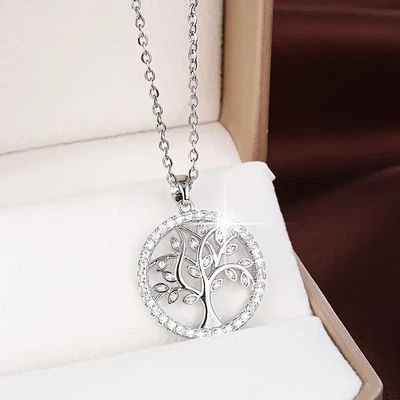 Rustic Tree of Life Pendant Necklace for Women, Simple Copper Silvery & White - Image 1 of 2