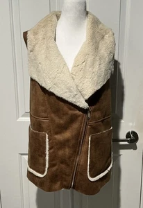 NEW XXI Faux Suede Vest Faux Fur Lined Brown Western Rodeo Women’s Small - Picture 1 of 8