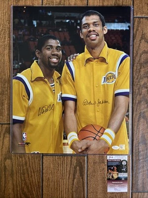 Kareem Abdul Jabbar And Magic Johnson Signed Lakers 16x20 Photo - JSA COA - Image 1 of 4