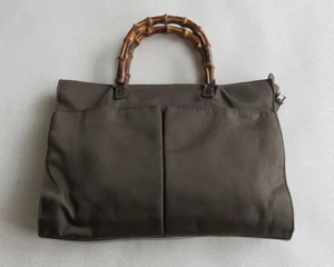 GUCCI Bolso de Mano de Tela con Mango de Bambú Caqui Marrón Hecho en Italia Usado - Imagen 1 de 5