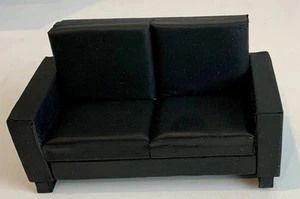 Miniature Dollhouse Sofa Black Leather Two Seater 157mm Length 1:12th Scale - Picture 1 of 3