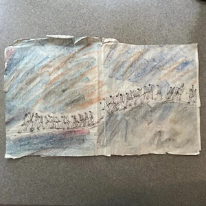 Purvis Young Colored Crayon and Ink Mixed Media Soldiers Marching Oversized - Picture 1 of 10