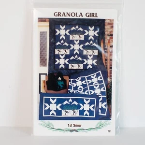 Quiltmuster 1. Schnee von Granola Mädchen Schneeflocken Skifahrer fertig Größe 61" x 93" - Bild 1 von 3