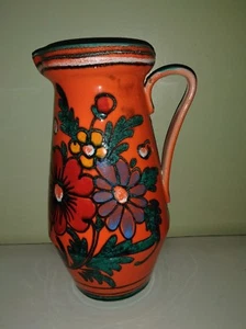 VIBRANT MCM pottery vase ITALY Orange Hand Painted Floral Raymor? - Picture 1 of 11