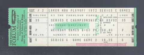 VINTAGE 1972 NBA FINALS NY KNICKS @ LOS ANGELES LAKERS FULL TICKET GAME #2 Cover