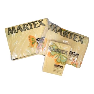 Martex VOLANTE Vntg 70s Butterfly TWIN Flat, Fitted, Pillowcases New Sealed - Picture 1 of 6