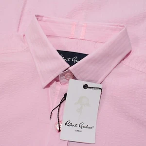 Robert Graham NWT Andrews Short Sleeve Button Down Shirt Size M Tailored in Pink - Picture 1 of 10