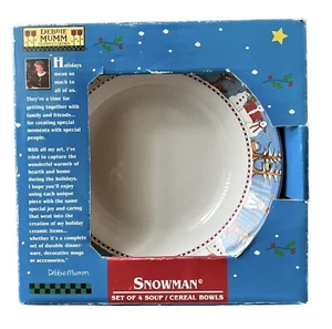 Debbie Mumm Snowman Christmas 7.5” Soup Cereal Bowls Sakura Casual Dining Oneida - Picture 1 of 10