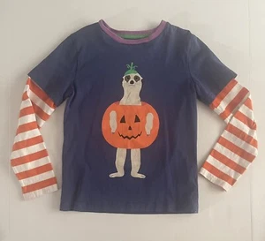 Mini Boden T-Shirt Girls 7-8 Blue Meerkat Halloween Pumpkin Long Sleeve Shirt - Picture 1 of 7