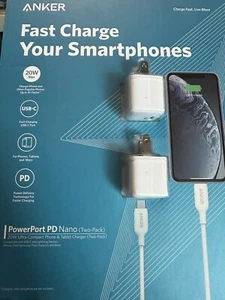 Anker Powerport PD Nano 20W USB-C Fast Wall Charger 2 Pack White - Picture 1 of 2