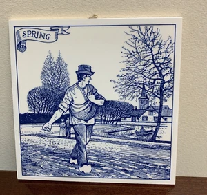 Vintage Holland Blue Delft 6 x 6 Spring Ceramic Tile - Excellent and Clean - Picture 1 of 3
