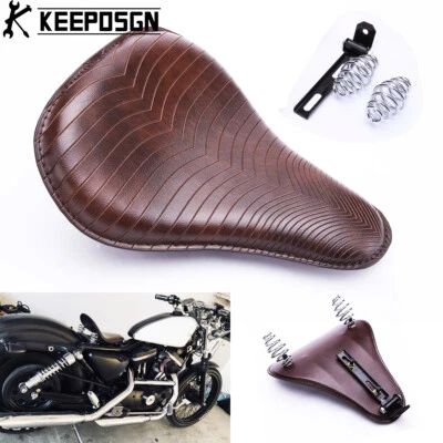 For Harley Sportster XL Bobber Chopper Large Leather Driver Solo Seat w/ Springs - Image 1 of 4