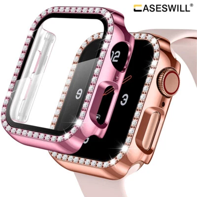 For Apple Watch Series 8 SE 40mm 45mm 41mm Bling Diamond Case + Screen Protector