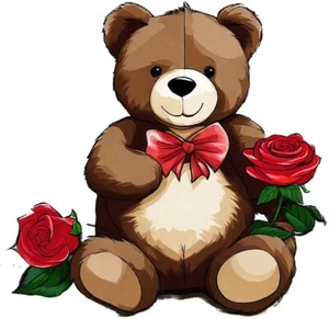 Valentines Day Teddy Bear Holding A Rose Size A3 - Picture 1 of 1