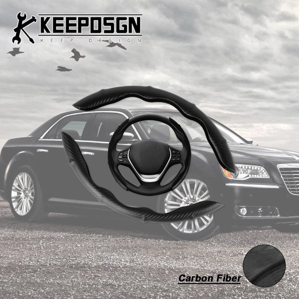 Capa de volante de carro couro preta fibra de carbono 15 pol. para Chrysler 300 - Imagem 1 de 4