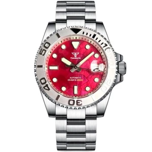 40mm Red Mother of Pearl Dial Sapphire Glass Japan NH35 Automatic Men Watch Date - Picture 1 of 8