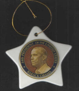 PRESIDENTE OBAMA CERÁMICA BLANCA 3" ESTRELLA COLGANTE ORNAMENTO - Imagen 1 de 2