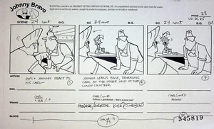 Johnny Bravo 1997 Cantado KIRK TINGBLAD FIRMADO Estudio COPIA Storyboard Página #KT - Imagen 1 de 3