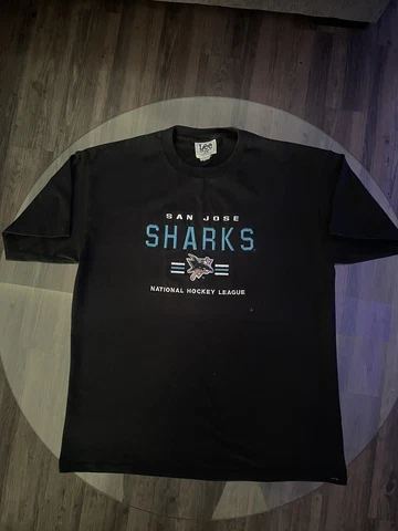 san jose sharks mens t shirt vintage stitched letters logo NHL Hockey Cover