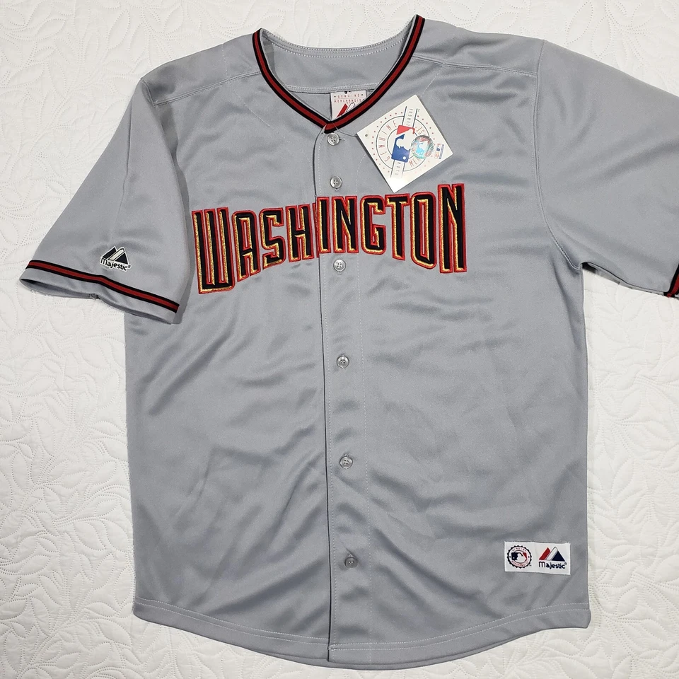 NWT Vintage Washington Nationals Jersey Youth 14/16 Spellout Sewn Gray Majestic - Image 1 of 4