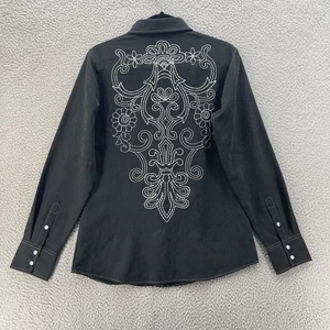 Cowgirl Up Shirt Damen Medium schwarz Kontrast weiß Stickerei Western Perlen Druckknopf - Bild 1 von 14