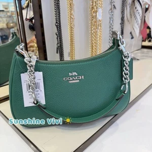 NWT Coach Teri Shoulder Bag pebble leather CV934 Silver/Shamrock - Picture 1 of 16